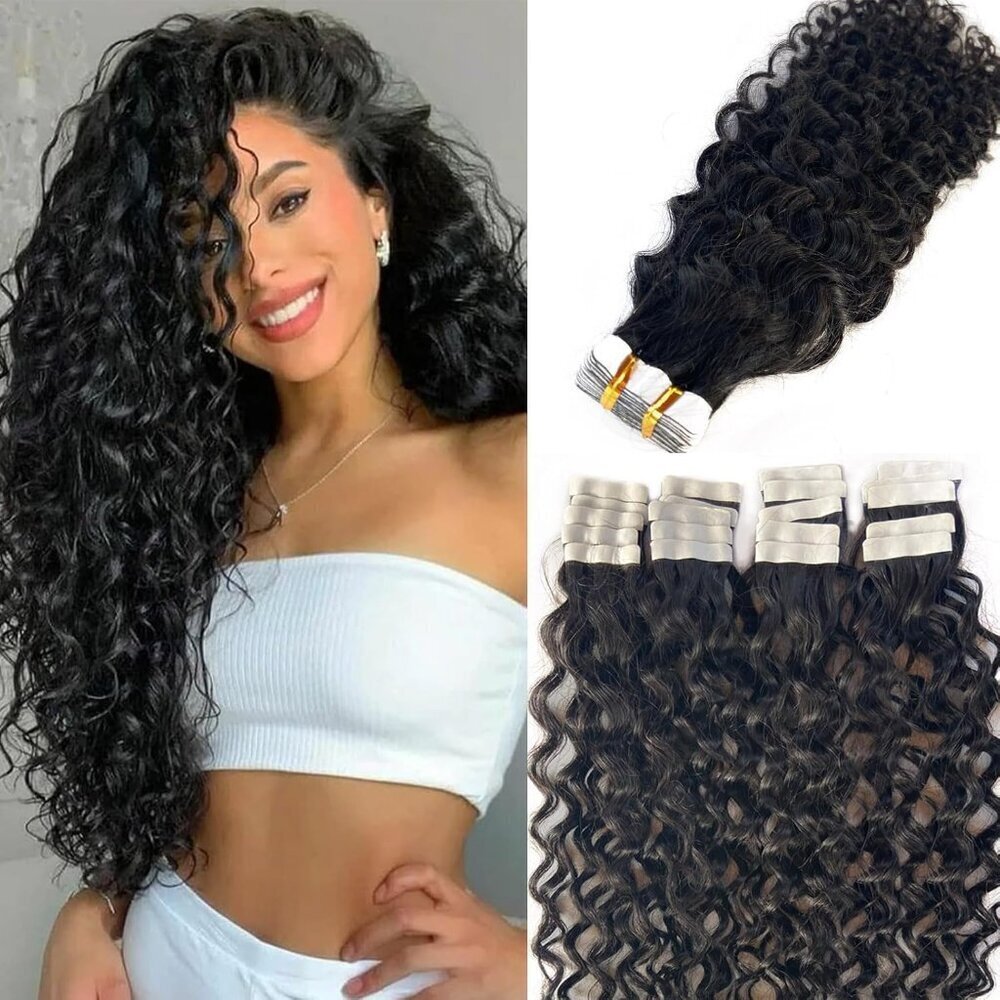 Water Wave Tape in Hair Extensions Human Hair